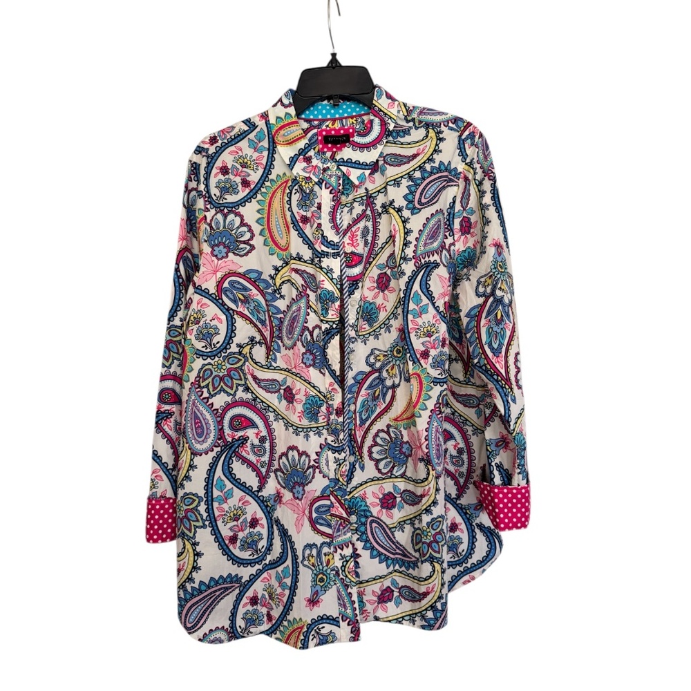 Talbots, Paisley Bright Colored Button Down Top, Sz XL